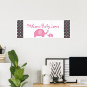 2 Roze olifanten Baby shower Sprinkle Party Banner Poster (Thuiskantoor)
