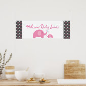 2 Roze olifanten Baby shower Sprinkle Party Banner Poster (Keuken)