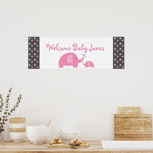 2 Roze olifanten Baby shower Sprinkle Party Banner Poster (Keuken)