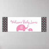 2 Roze olifanten Baby shower Sprinkle Party Banner Poster (Voorkant)