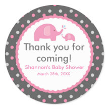 2 ROZE OLIFANTEN Stippen Baby Shower Sticker