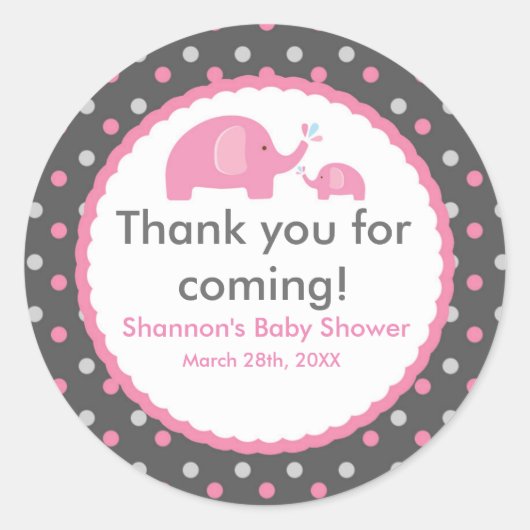 2 ROZE OLIFANTEN Stippen Baby Shower Sticker (Voorkant)