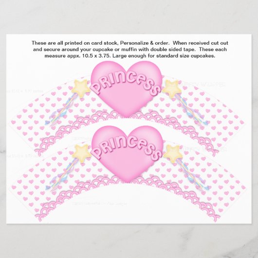2 Roze prinses Birthday Custom Cupcake Wrappers Flyer (Voorkant)