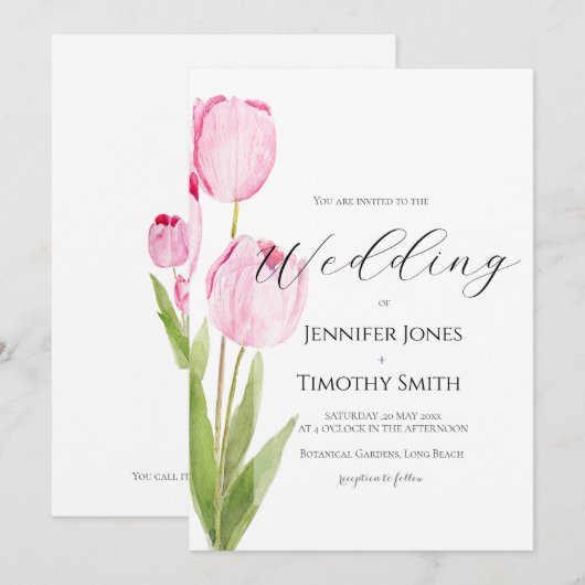 2 Roze tulpen waterverf Kaart (Voorkant / Achterkant)