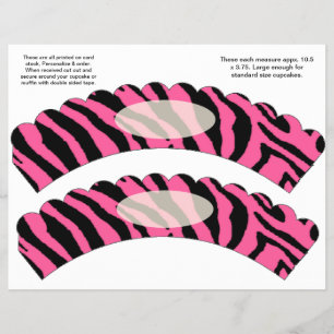 2 Roze Zebra ontwerp Aangepaste Cupcake Verpakking Flyer