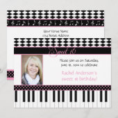 #2 Roze zwarte pianothema Sweet 16 Birthday Kaart (Voorkant / Achterkant)