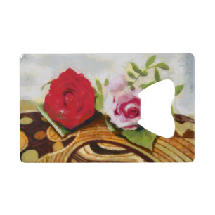 2 rozen schilderij creditkaart flessenopener