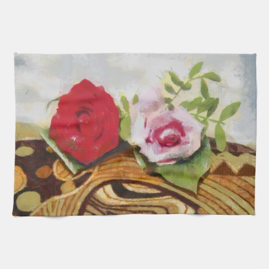 2 rozen schilderij theedoek (Horizontaal)
