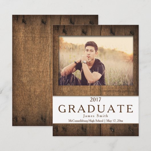 #2 Rustic Barn Wood Foto Afstuderen Aankondiging (Voorkant / Achterkant)