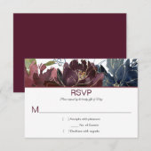 #2 Rustieke Bourgogne Navy Gouden Waterverf Bloeme RSVP Kaartje (Voorkant / Achterkant)