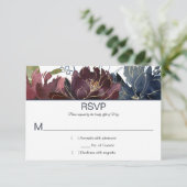 #2 Rustieke Navy Bourgogne Gouden Waterverf Bloeme RSVP Kaartje (Staand voorkant)