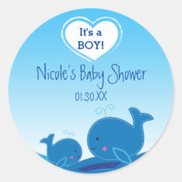 2 Schattigee Blue Whales Baby shower Favor Sticker