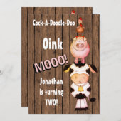 2 Schattigee boerderijdieren op de verjaardag van  Kaart (Voorkant / Achterkant)