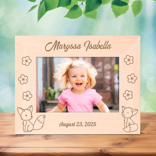 2 Schattigee Cartoon Vossen en Bloemen Custom Text Gegraveerde Lijstjes