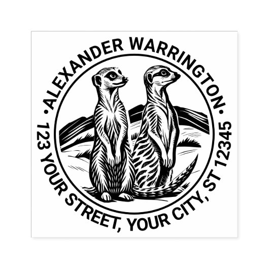 2 Schattigee Meerkats Standing #1 Naam Retouradres Rubberstempel (Afrduk)