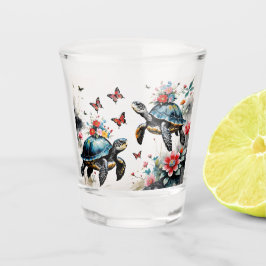 2 Schildpadden met Bloemen en Vlinders Shot Glas