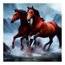 2 Schitterend wild kastanjepaard in de rivier