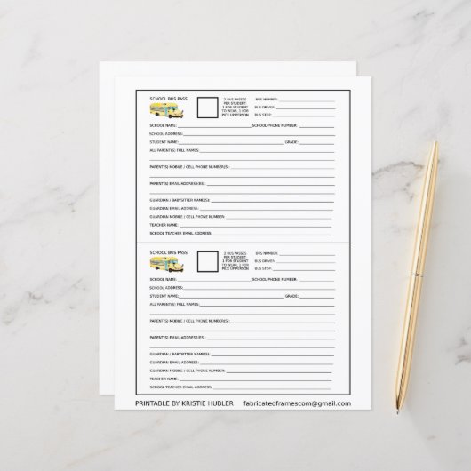 2 schoolbuspassen voor studenten & pick-up persoon (Voorkant / Achterkant in situ)