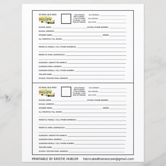 2 schoolbuspassen voor studenten & pick-up persoon (Voorkant)