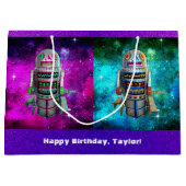 2 Sci Fi speelgoed Robots paarse Blauw Galaxy Aang Groot Cadeauzakje (Voorkant)