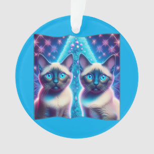 2 Siamese Kittens poseren met kerstboom Ornament