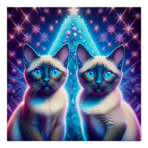 2 Siamese Kittens poseren met kerstboom Perfect Poster