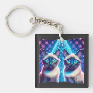 2 Siamese Kittens poseren met kerstboom Sleutelhanger