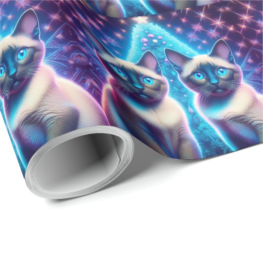 2 Siamese Kittens Posing In With Christmas Tree Cadeaupapier (Rol Hoek)