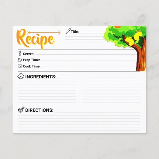 2 Sided Blank - Elegant Lemon Tree Recipe Card (Voorkant)