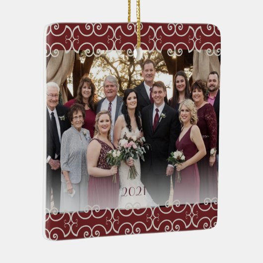  2 Sided Burgundy Elegant Scroll Keramisch Ornament (Rechts)