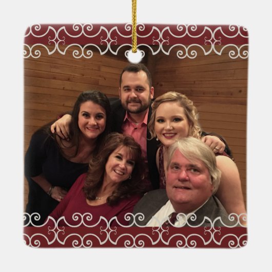 2 Sided Burgundy Elegant Scroll Keramisch Ornament (Achterkant)