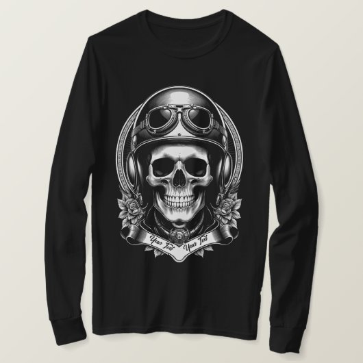 2 Sided Custom Biker Skull Motorcycle Long Sleeve T-shirt (Design voorkant)