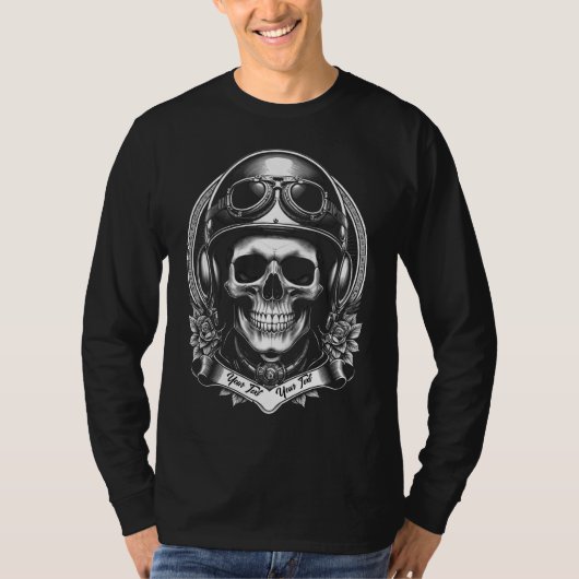 2 Sided Custom Biker Skull Motorcycle Long Sleeve T-shirt (Voorkant)