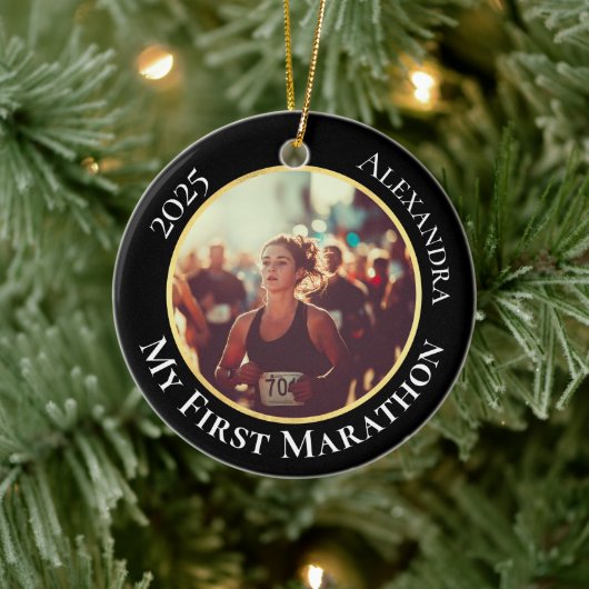 2-Sided Customizable Photo Sports Marathon Running Keramisch Ornament (Boom)