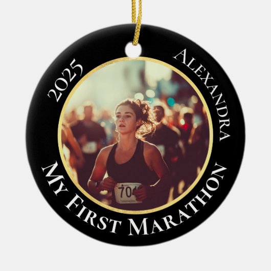 2-Sided Customizable Photo Sports Marathon Running Keramisch Ornament (Voorkant)