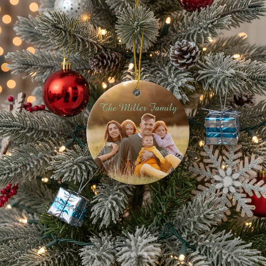 2-Sided  Elegant Script Overlay Double Photo  Keramisch Ornament