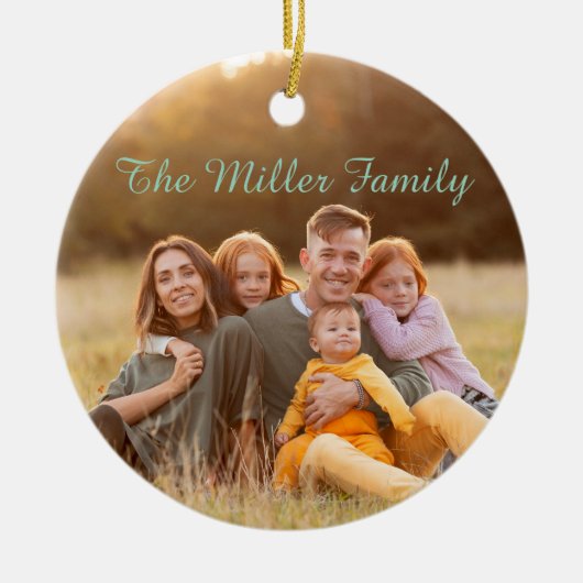 2-Sided  Elegant Script Overlay Double Photo  Keramisch Ornament (Voorkant)