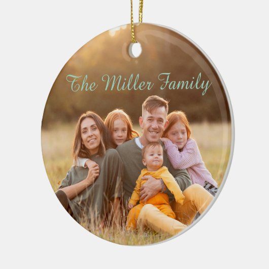 2-Sided  Elegant Script Overlay Double Photo  Keramisch Ornament (Links)