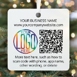 2 Sided Logo & QR Code Business PromoSquare Metalen Ornament<br><div class="desc">ZIE HET EINDE VAN DEZE BESCHRIJVING VOOR INSTRUCTIES OM ACHTERGROND / TEKSTKLEUREN OF TRANSPARANTIE VAN LOGO TE WIJZIGEN. Bevorder uw zaken aan potentiële klanten met een douanelogo en QR code vierkant kerstversiering. Deze sjabloon is eenvoudig te personaliseren en kan op voor en achter verschillend of het zelfde zijn. Met de...</div>