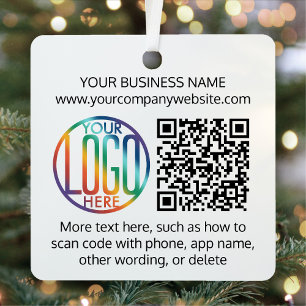 2 Sided Logo & QR Code Business PromoSquare Metalen Ornament