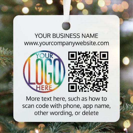 2 Sided Logo & QR Code Business PromoSquare Metalen Ornament