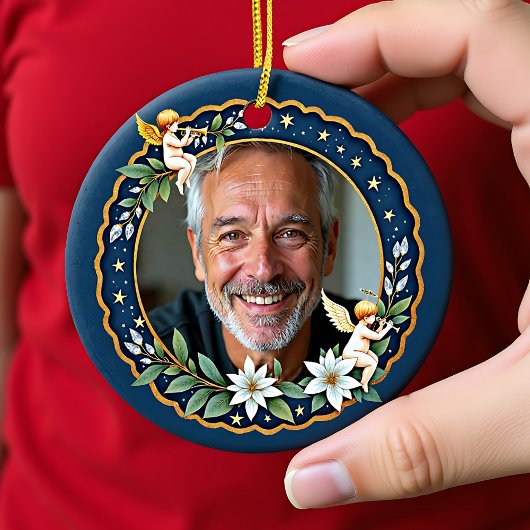 2 sided Memorial Christmas Cherub's Embrace Keramisch Ornament