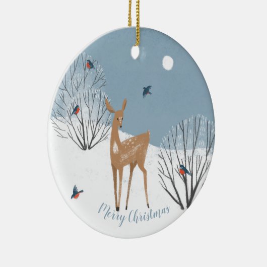 2 Sided Wilderness - Deer Birds - Antiek Home Fox Keramisch Ornament (Rechts)