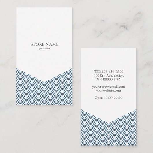 2 sides Blue Waves "Seigaiha" WAGARA V Visitekaartje (Voorkant / Achterkant)
