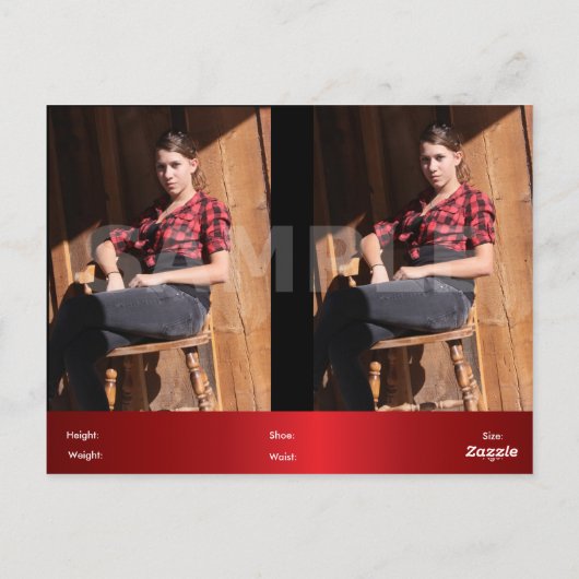 2 Single Headshot Comp-kaarten - Modelhoofdfoto's Briefkaart (Achterkant)