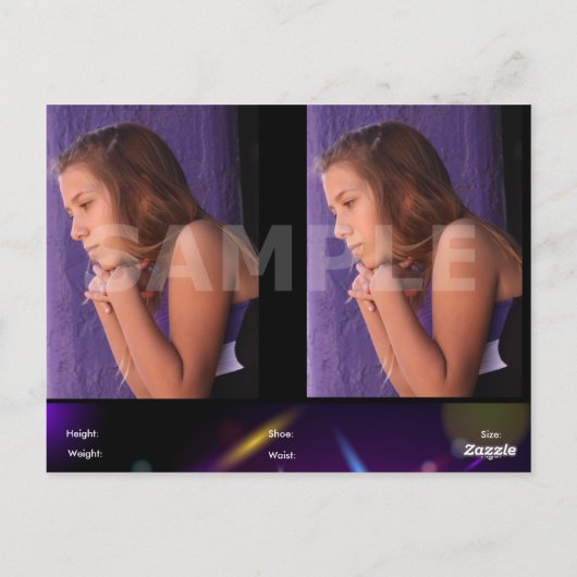 2 Single Headshot Composietkaarten - Actor Headsho Briefkaart (Achterkant)