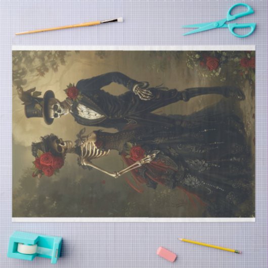 2  Skelet Gekleed Zwart Bruiloft Decoupage Tissuepapier (Craft)