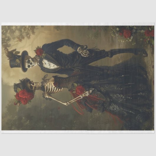 2  Skelet Gekleed Zwart Bruiloft Decoupage Tissuepapier (Voorkant)