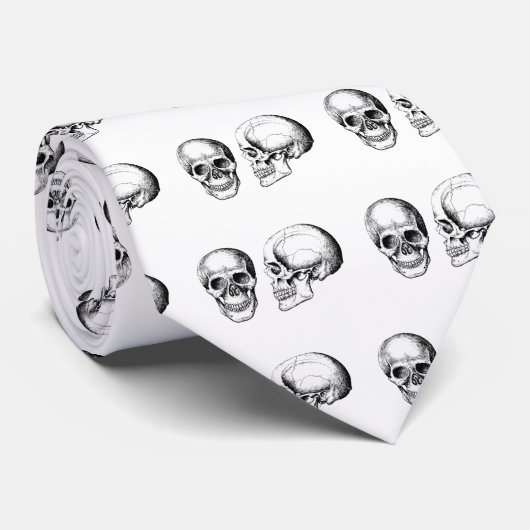 2 Skulls White Stropdas (Opgerold)