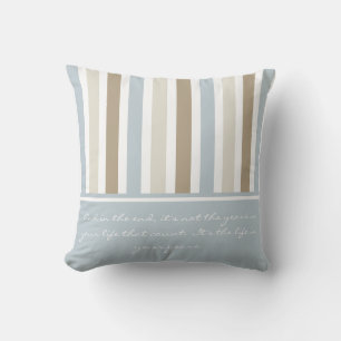 #2 Smoky Blue Grey, Tan en Brown Stripes Pattern Kussen
